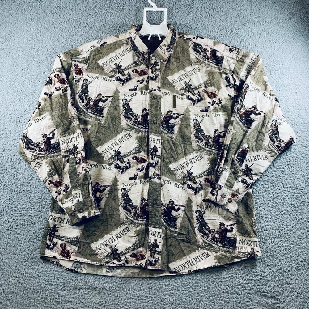 North River Shirt Men's Long Sleeve Button Up Hunting Print Cotton Brown Size L‎